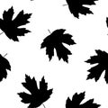 Seamless pattern silhouettes autumn maple leaves black color vector illustration Royalty Free Stock Photo